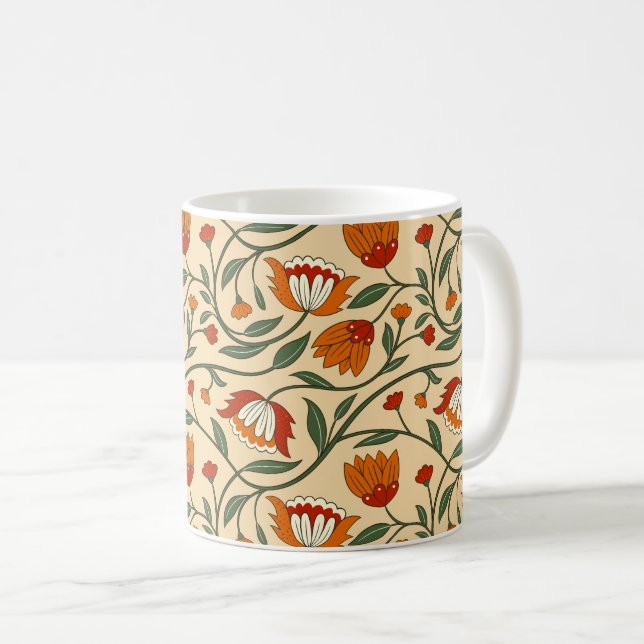 Seamless floral pattern in beige background kaffemugg (Framsida höger)