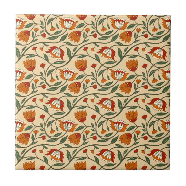 Seamless floral pattern in beige background kakelplatta (Framsidan)
