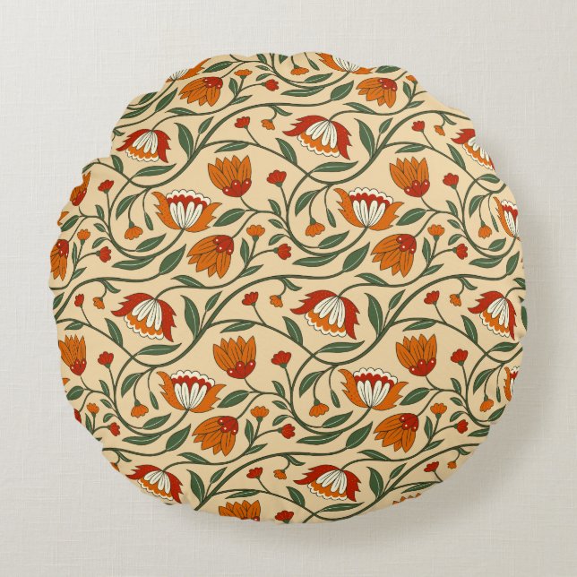 Seamless floral pattern in beige background rund kudde (Framsidan)