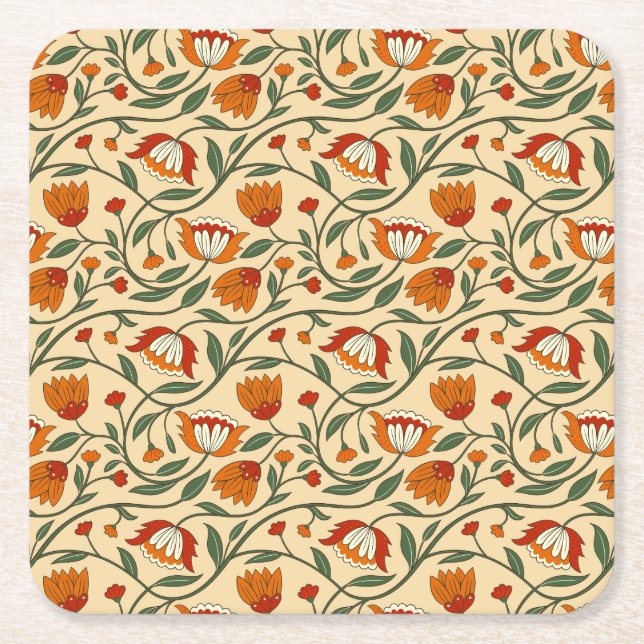 Seamless floral pattern in beige background underlägg papper kvadrat (Framsidan)