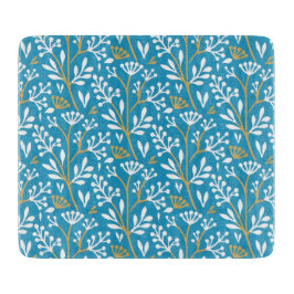 Seamless Floral Pattern: White and Gold on Blue