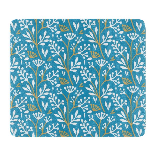 Seamless Floral Pattern: White and Gold on Blue (Framsidan)