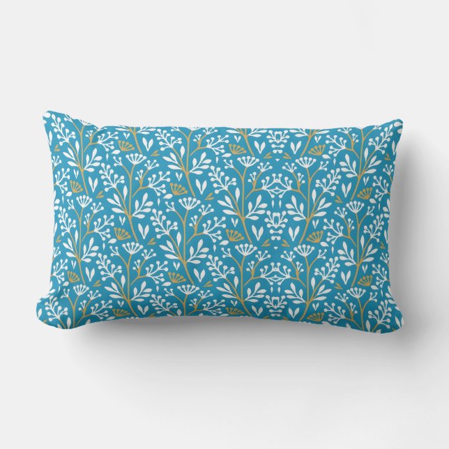 Seamless Floral Pattern: White and Gold on Blue Lumbarkudde (Framsida)