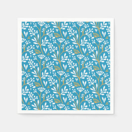 Seamless Floral Pattern: White and Gold on Blue Pappersservett