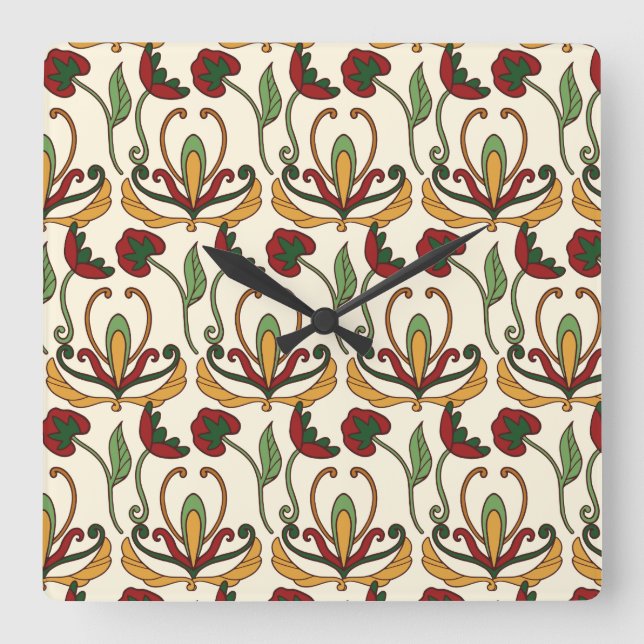 Seamless floral pattern with red and yellow  fyrkantig klocka (Framsida)