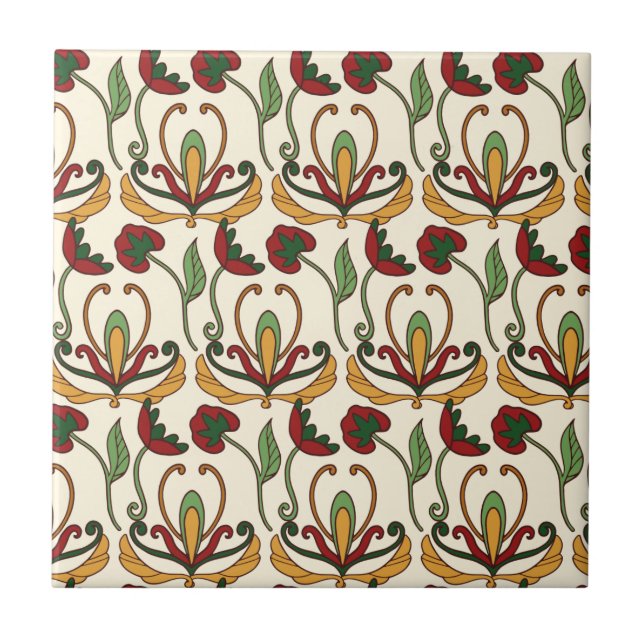 Seamless floral pattern with red and yellow  kakelplatta (Framsidan)