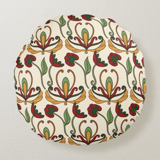 Seamless floral pattern with red and yellow  rund kudde (Framsidan)