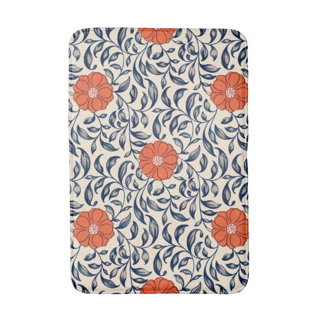 Seamless floral pattern with vibrant orange flower badrumsmatta (Framsidan (Vertikal))