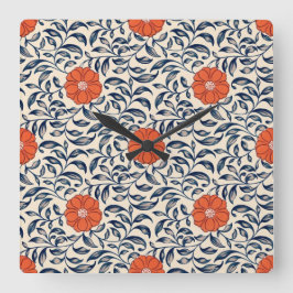 Seamless floral pattern with vibrant orange flower fyrkantig klocka