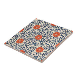Seamless floral pattern with vibrant orange flower kakelplatta