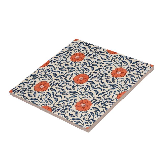 Seamless floral pattern with vibrant orange flower kakelplatta (Sidan)
