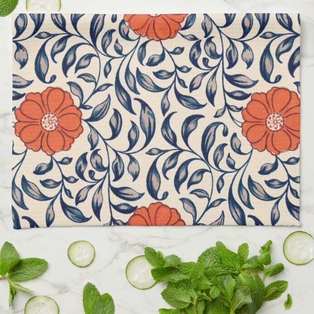 Seamless floral pattern with vibrant orange flower kökshandduk (Vikta)