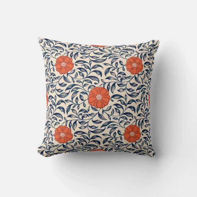 Seamless floral pattern with vibrant orange flower kudde (Framsida)