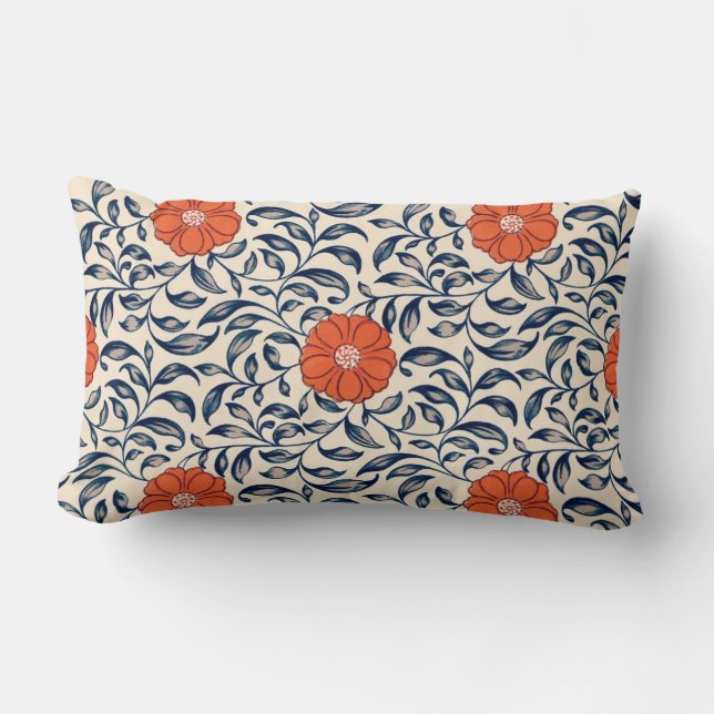 Seamless floral pattern with vibrant orange flower lumbarkudde (Framsida)