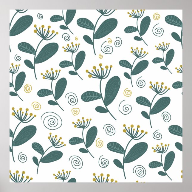Seamless flowers background in Scandinavian style. Poster (Framsidan)