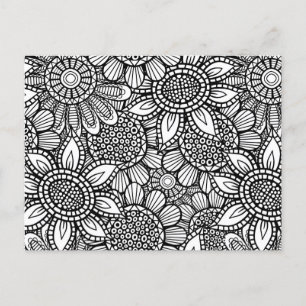 Seamless Folk Art Blommigt Doodle Mönster Vykort