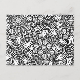 Seamless Folk Art Blommigt Doodle Mönster Vykort