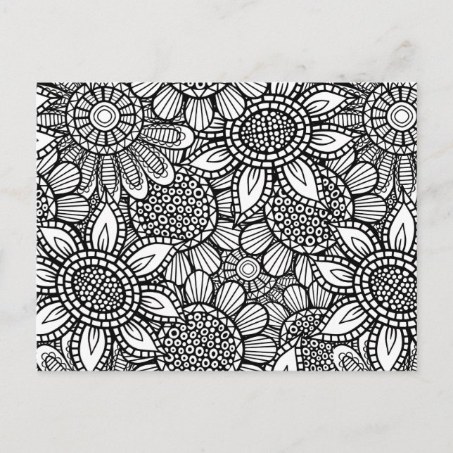 Seamless Folk Art Blommigt Doodle Mönster Vykort (Framsida)