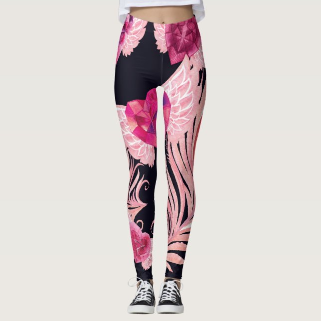 Seamless Gentle Watercolor Valentines Mönster Leggings (Framsida)