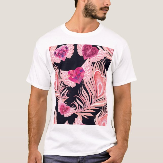 Seamless Gentle Watercolor Valentines Mönster T Shirt (Framsida)