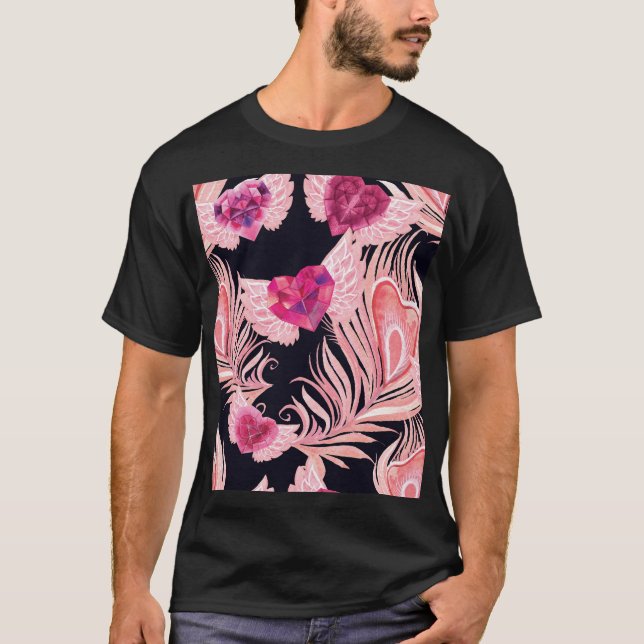 Seamless Gentle Watercolor Valentines Mönster T Shirt (Framsida)