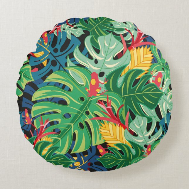 Seamless graphic pattern with leaves monstera and  rund kudde (Framsidan)
