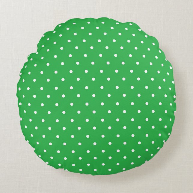Seamless green background polka dot pattern rund kudde (Framsidan)