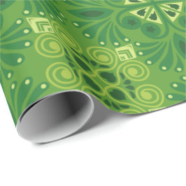 Seamless green floral pattern with symmetrical presentpapper