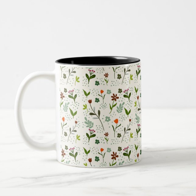 Seamless Green Leaf Pattern – Hand-Drawn Botanical Två-Tonad Mugg (Vänster)