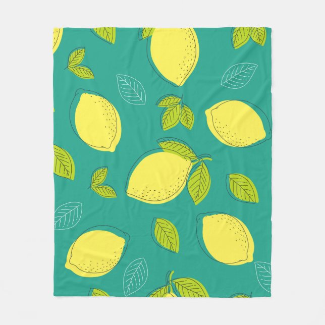 Seamless Hand Drawn Lemon with Leaves Pattern in B Fleecefilt (Framsidan)
