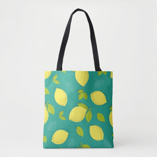 Seamless Hand Drawn Lemon with Leaves Pattern in B Tygkasse (Framsida)