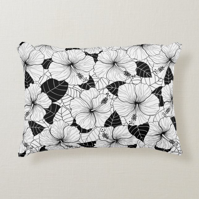 Seamless hand drawn pattern with hibiscus flowers  prydnadskudde (Framsidan)
