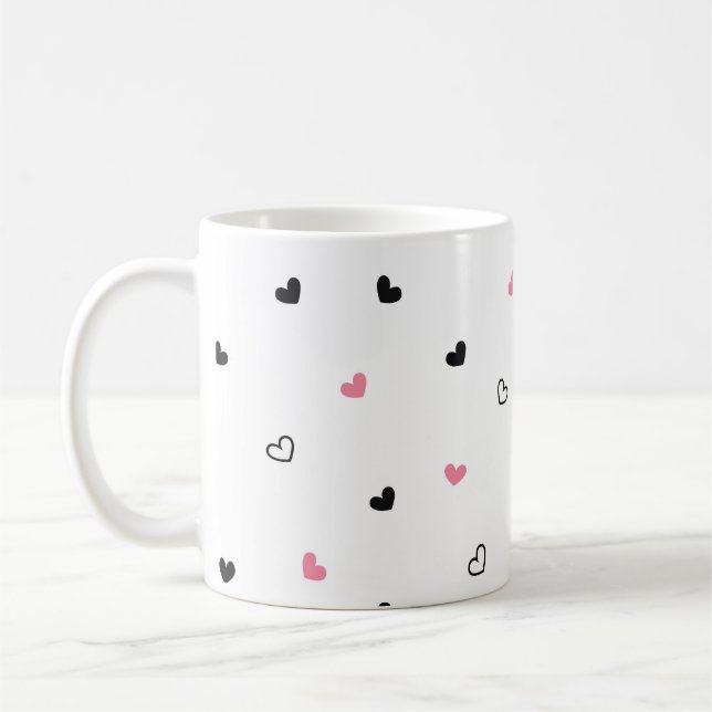 Seamless Heart Doodle Mönster Kaffemugg (Vänster)