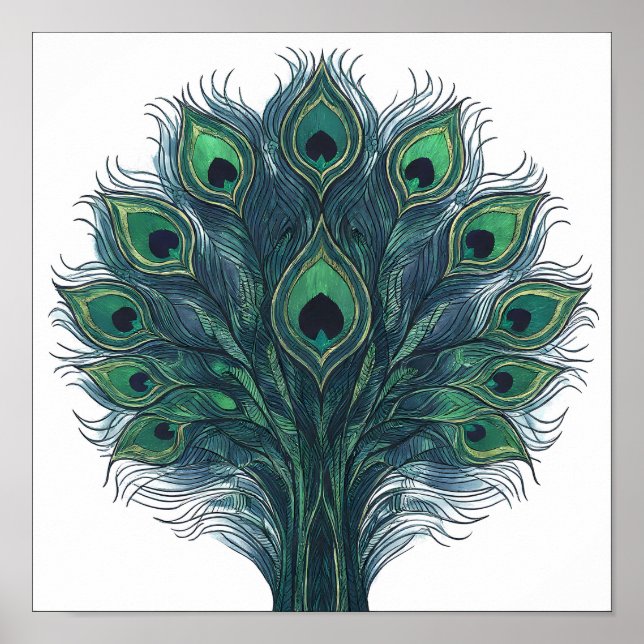 Seamless High-Contrast Peacock Plume Pattern Poster (Framsidan)