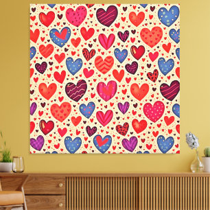 Seamless Kärlek Heart Mönster Art Canvastryck