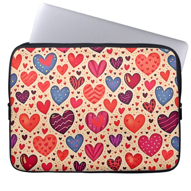 Seamless Kärlek Heart Mönster Art Laptop Fodral (Framsidan)