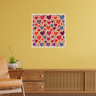 Seamless Kärlek Heart Mönster Art Poster