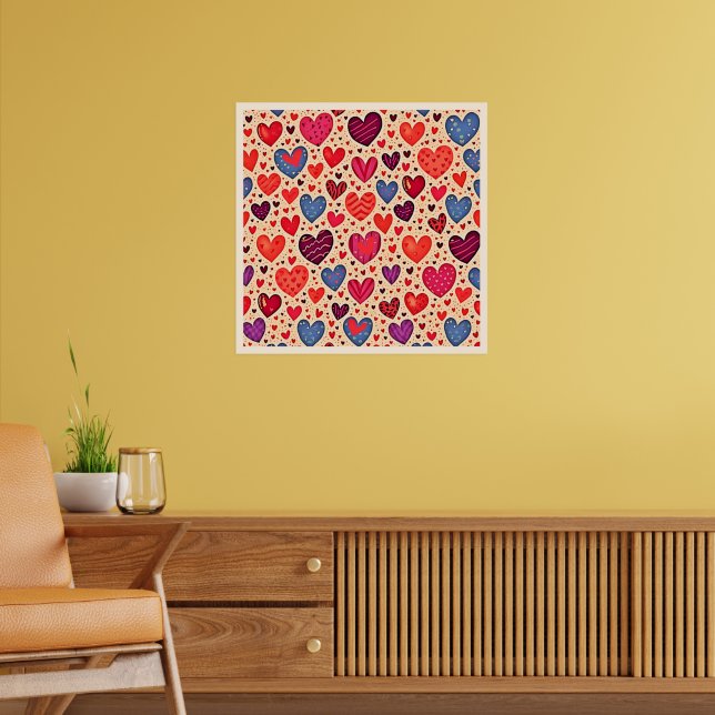 Seamless Kärlek Heart Mönster Art Poster (Vardagsrum 2)