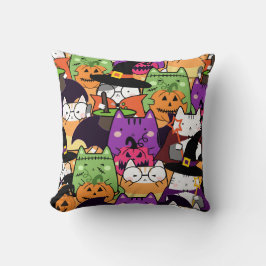 Seamless Kawaii Cat Halloween Mönster Kudde