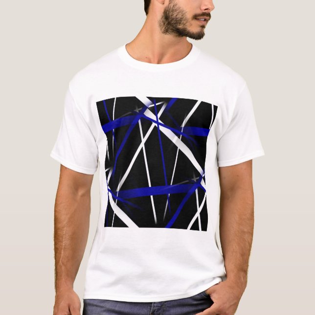 Seamless korsmönstrad kunglig blått och vit fodrar t shirt (Framsida)