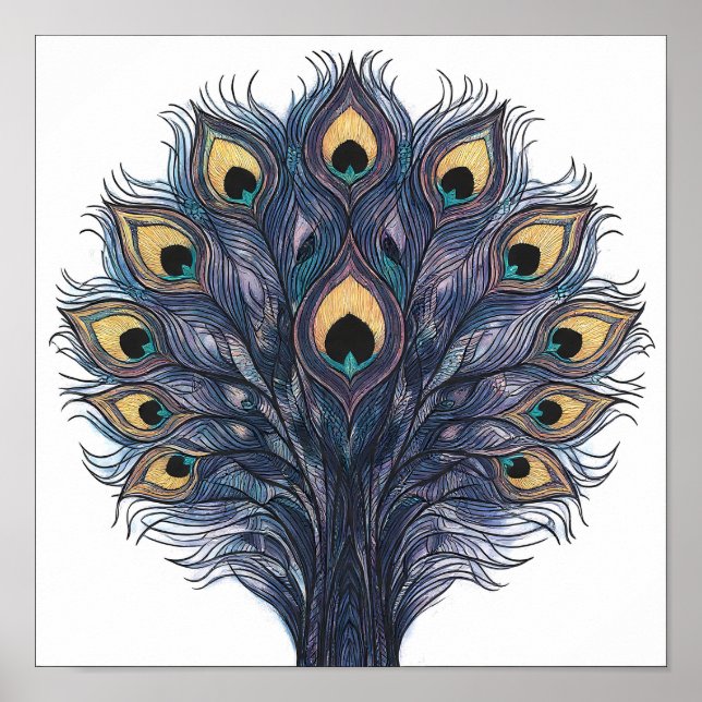 Seamless Macro Peacock Feather Fabric Pattern Poster (Framsidan)