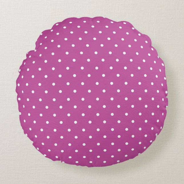 Seamless magenta background polka dot pattern rund kudde (Framsidan)