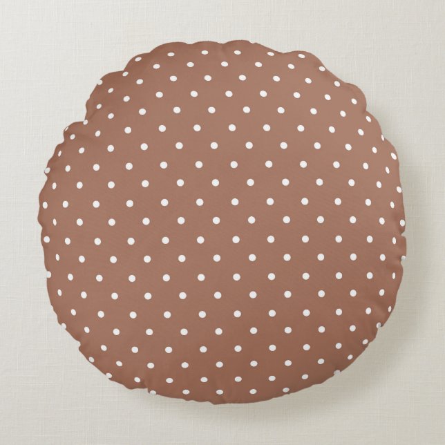 Seamless medium brown polka dot  pattern rund kudde (Framsidan)