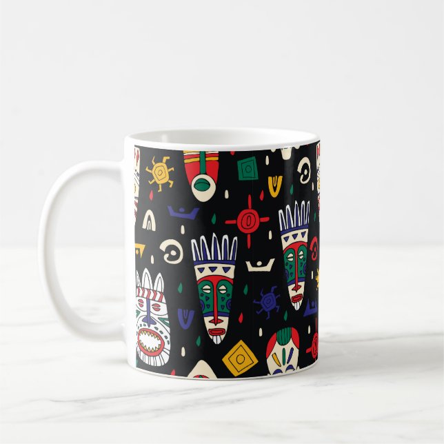 Seamless mönster african tribal maskes kaffemugg (Vänster)