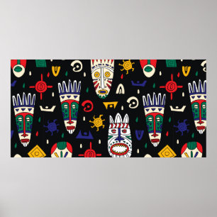 Seamless mönster african tribal maskes poster