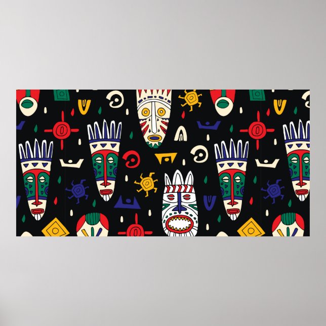 Seamless mönster african tribal maskes poster (Framsidan)