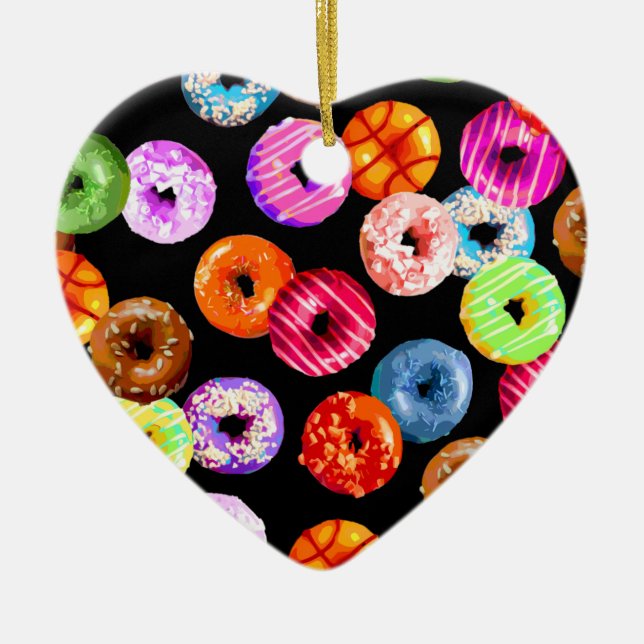 Seamless mönster för Donuts + din backgr. & idéer Julgransprydnad Keramik (Framsidan)