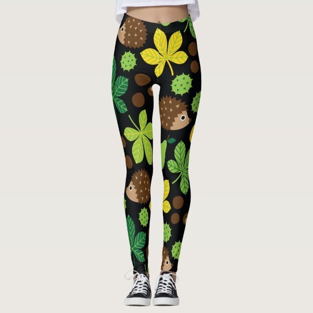 Seamless mönster för kastanjer & för igelkott leggings (Framsida)