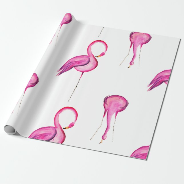 Seamless mönster för rosa vattenfärgflamingo presentpapper (Utrullad)