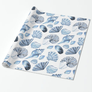 Seamless mönster för snäckskal i blått presentpapper